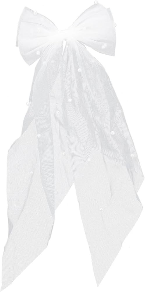 Lurrose Véu de laço de cabelo pérola tule véu curto laço nó clipe de cabelo noiva madrinha ... | Amazon (BR)