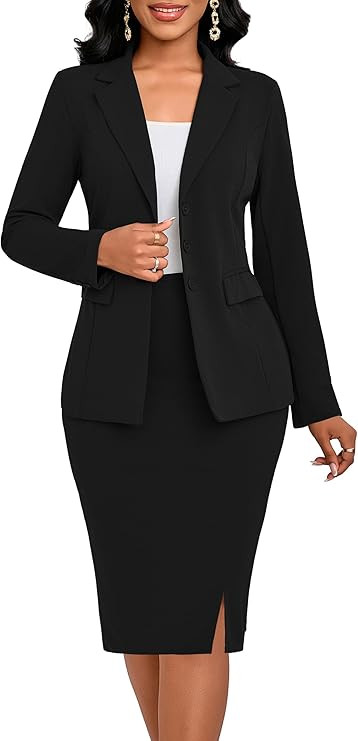 Two Piece Business Suit for Women Elegant Blazer Jacket and Skirt Sets Work Formal Office Clothin... | Amazon (US)