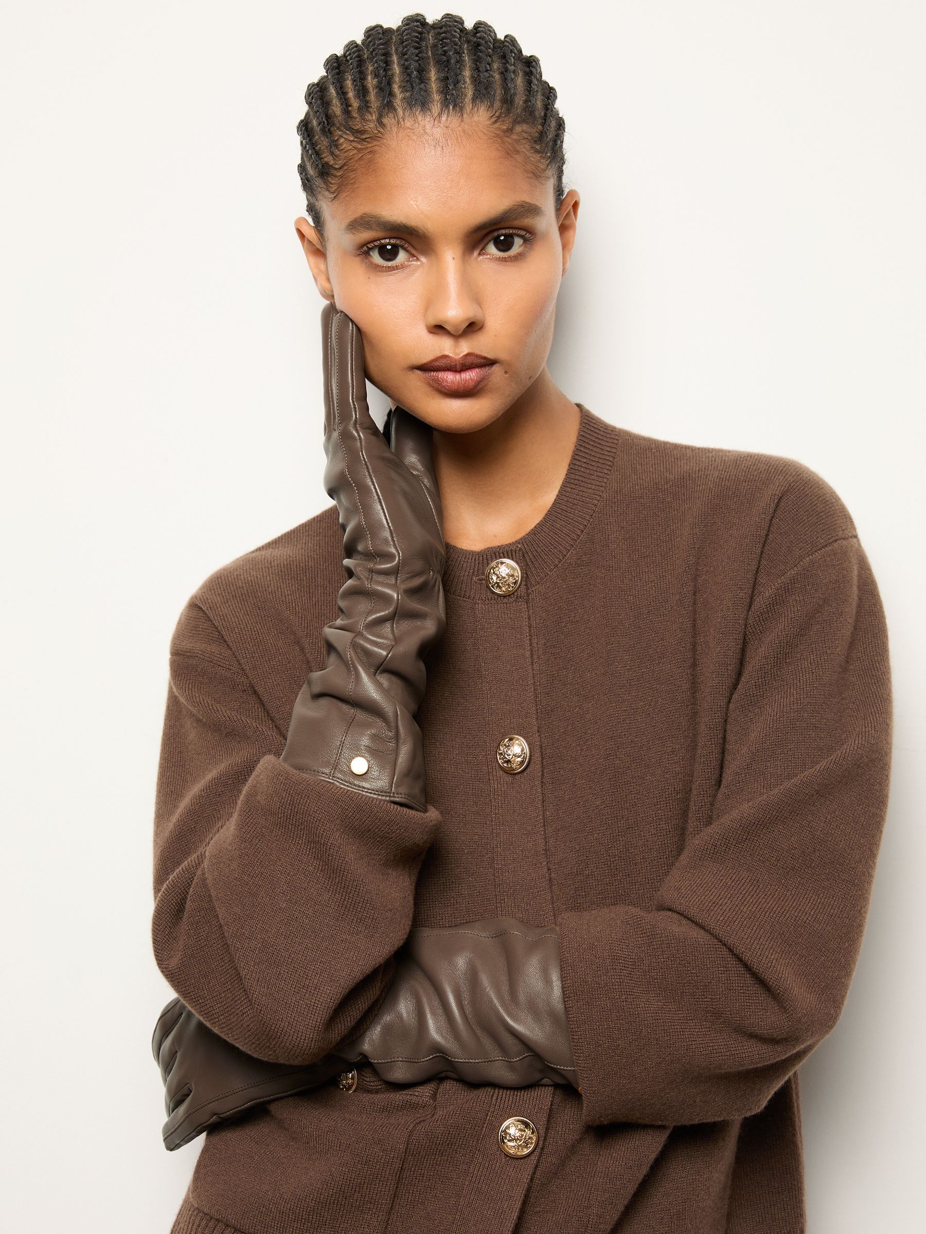 Reiss Long Leather Gloves in Taupe - REISS | Reiss UK