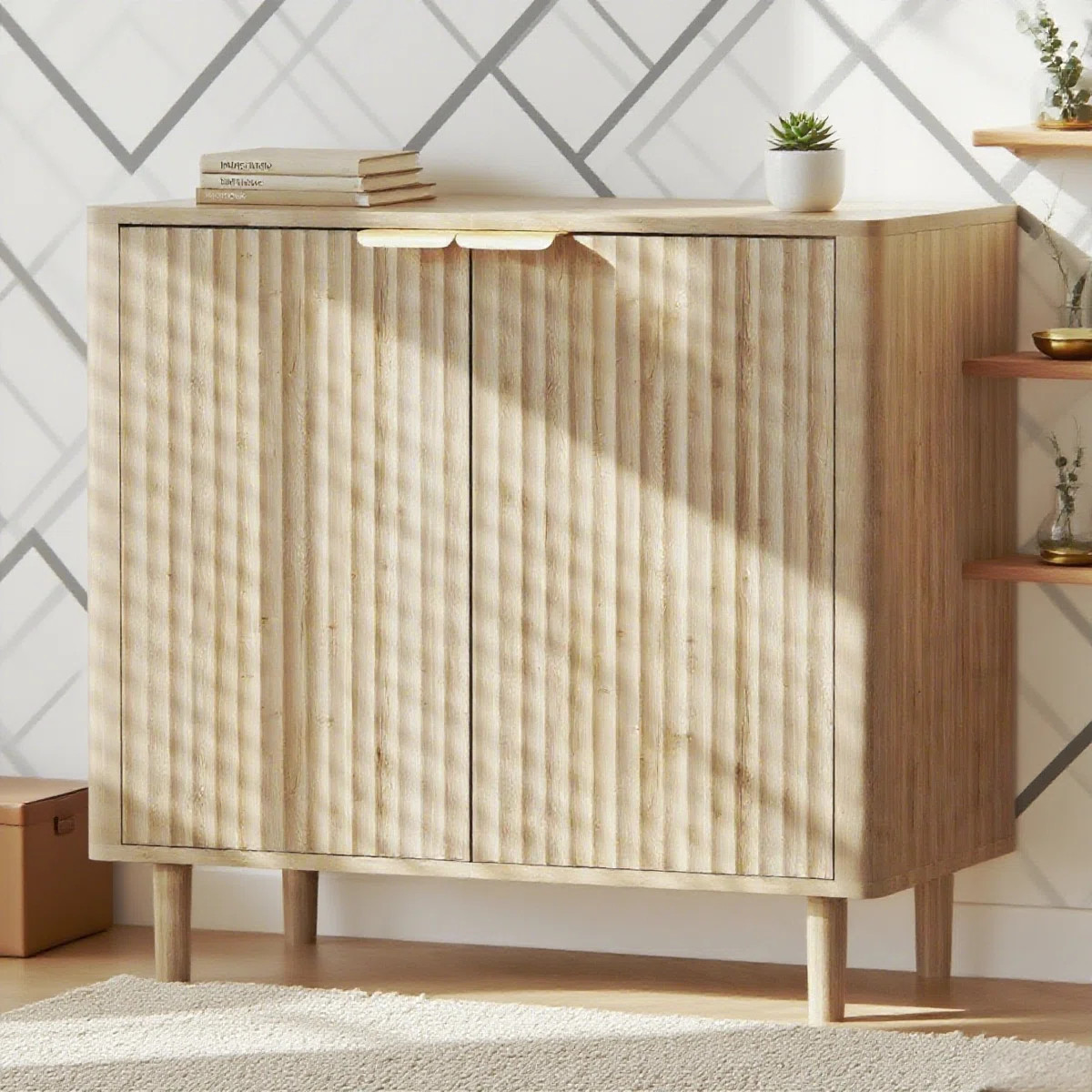 31.5" W Sideboard Buffet Cabinet With Storage, Modern Fluted Accent Credenza With Doors & Adjusta... | Wayfair North America