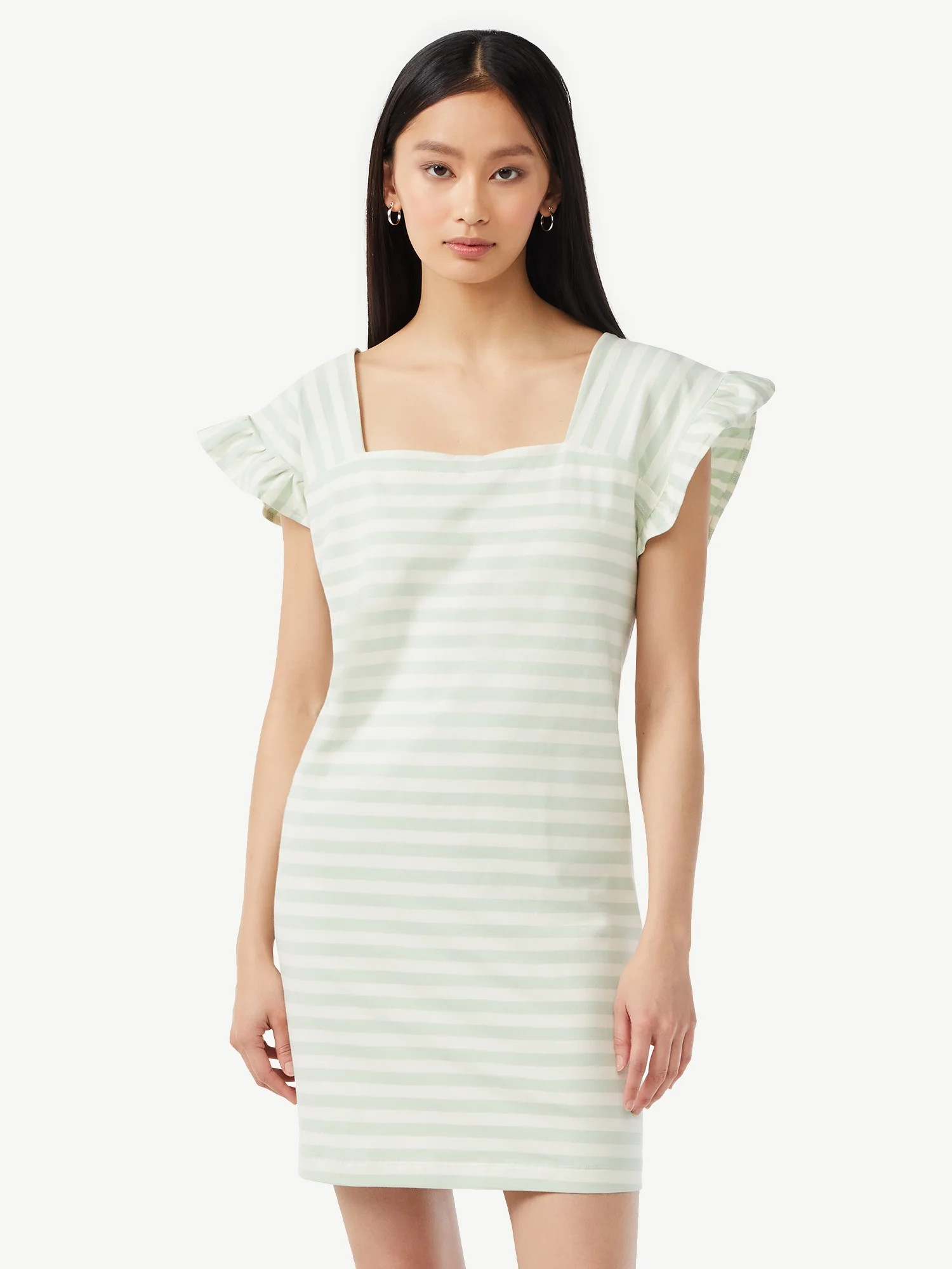 Free Assembly Women's Square Neck Mini Dress with Ruffle Sleeves - Walmart.com | Walmart (US)