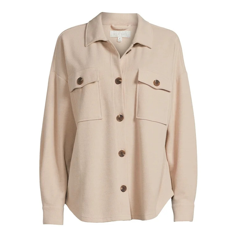 Pink Rose Women's Button-Front Shacket with Long Sleeves | Walmart (US)