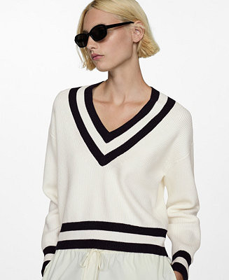 Mango Women's Contrasting V-Neck Sweater - Macy's | Macy's