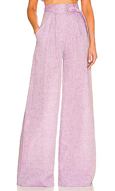 MATTHEW BRUCH Wide Leg Pleated Pant in Lavender Melange Linen from Revolve.com | Revolve Clothing (Global)