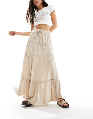 Vila tiered boho maxi skirt in stone | ASOS (Global)