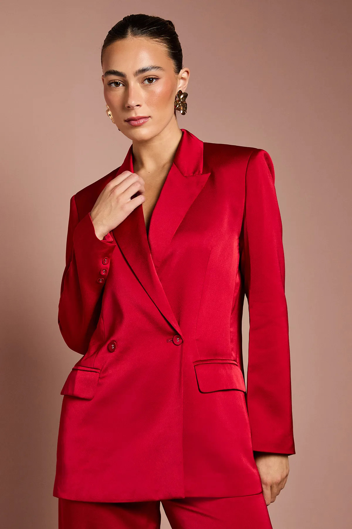 Satin Double Breasted Blazer | Karen Millen UK + IE + DE + NL