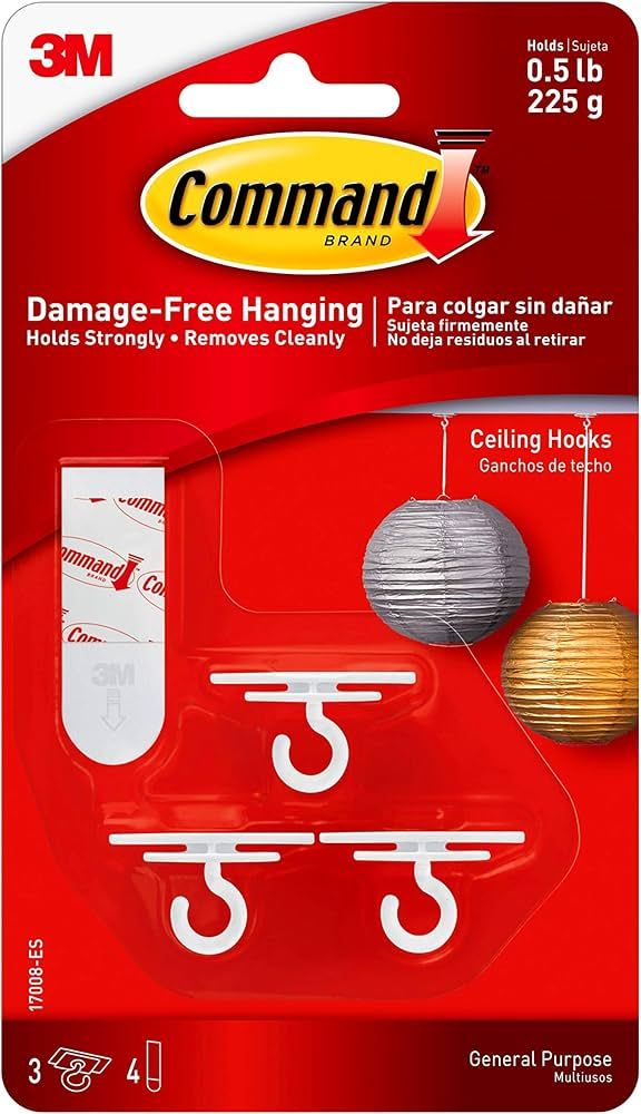 Command Ceiling Hooks, Total 12 Hooks with 16 Command Strips, Decorate Damage-Free, 3 count (Pack... | Amazon (US)