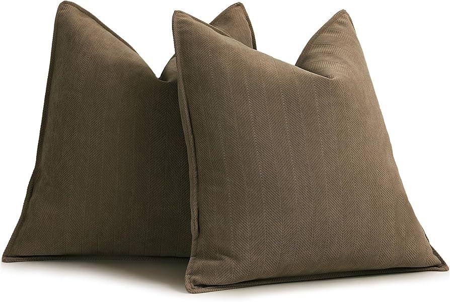 ZWJD Brown Pillow Covers 26x26 Set of 2 Chenille Pillow Covers with Elegant Design Soft and Luxur... | Amazon (US)