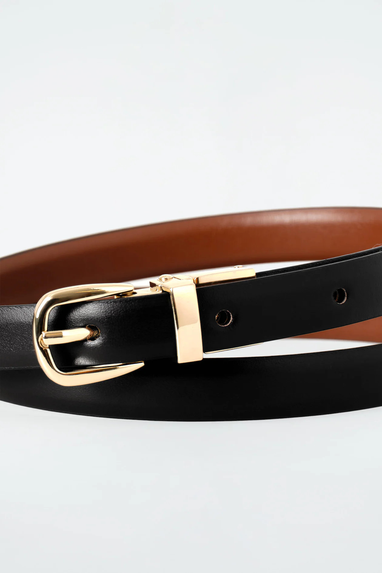 REVERSIBLE SLIM LEATHER BELT - DARK BROWN / TAN | COS UK