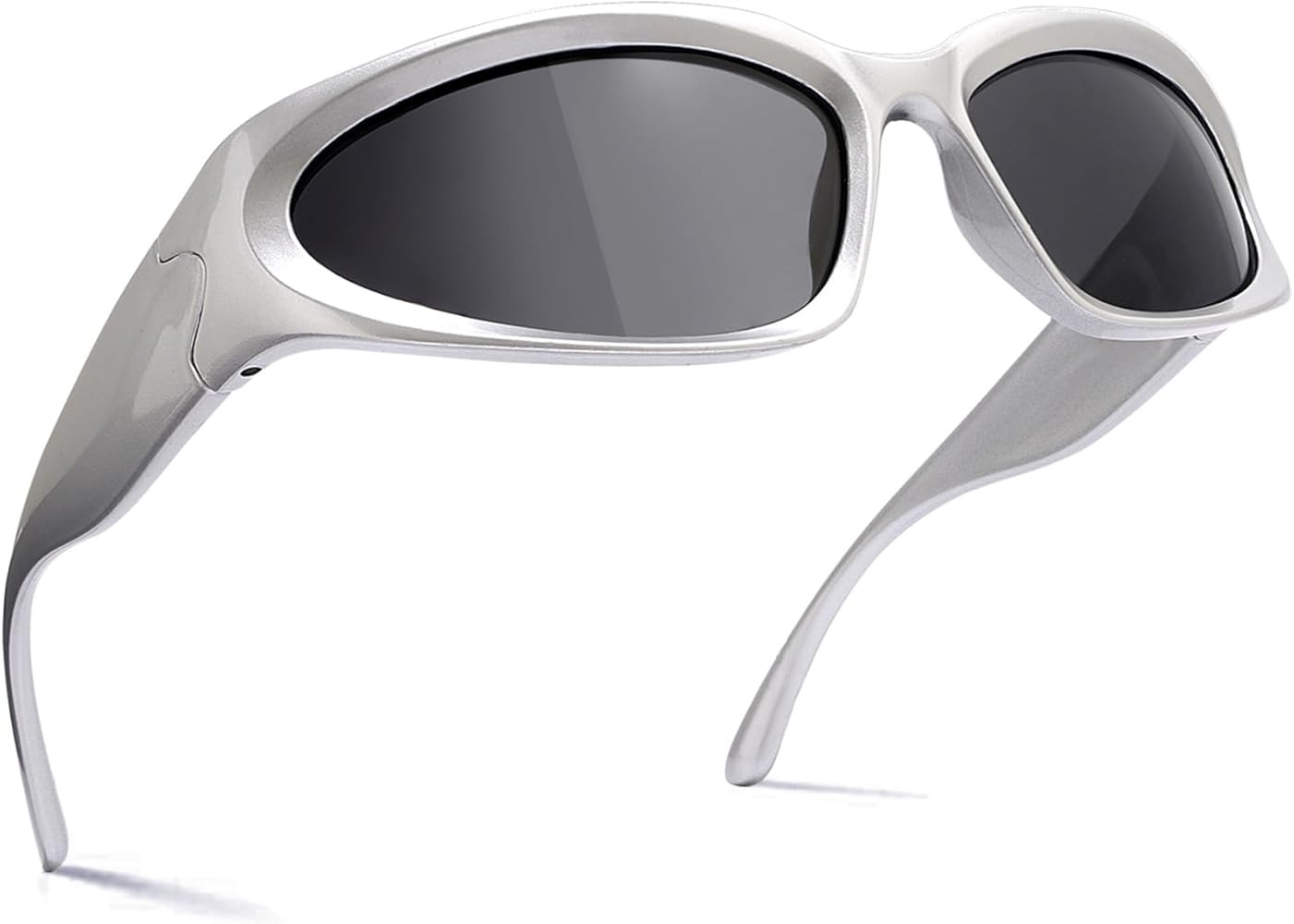 knliwkm Y2K Wrap Around Sunglasses Fashion Rave Metallic Chrome Space Alien Glasses Futuristic Sh... | Amazon (US)