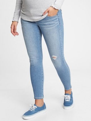 Maternity True Waistband Full Panel Destructed Skinny Ankle Jeans With Washwell&#x26;#153 | Gap (US)