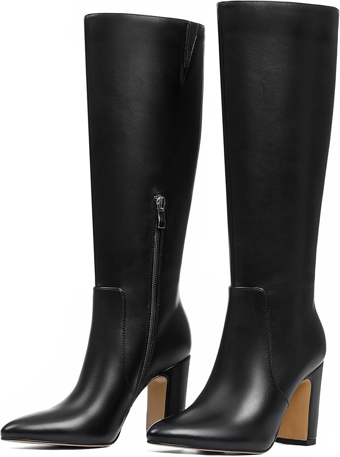 LinnOaks Womens Knee High Boots Round Toe Snake Skin Chunky High Heel Crocodile Slip On Fashion G... | Amazon (US)