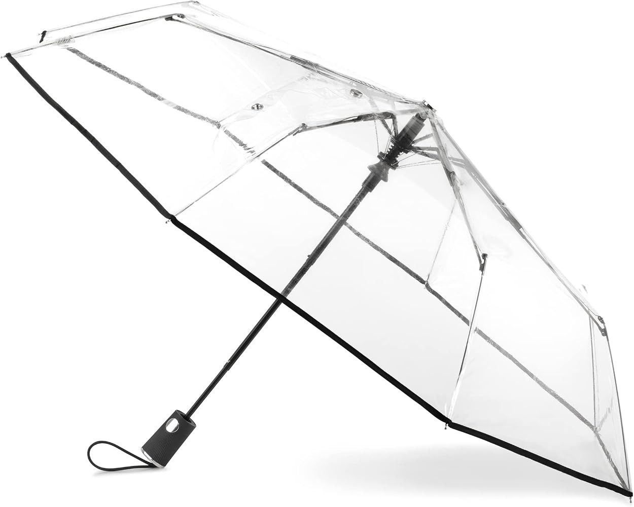 Totes Women's Ultra Clear Auto Open Compact Umbrella, Black | Amazon (US)