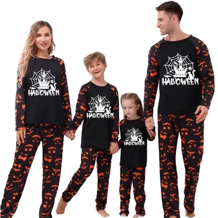 Halloween Pajamas for Family Glow Castle Print Long Sleeve Tops+Pants | Walmart (US)