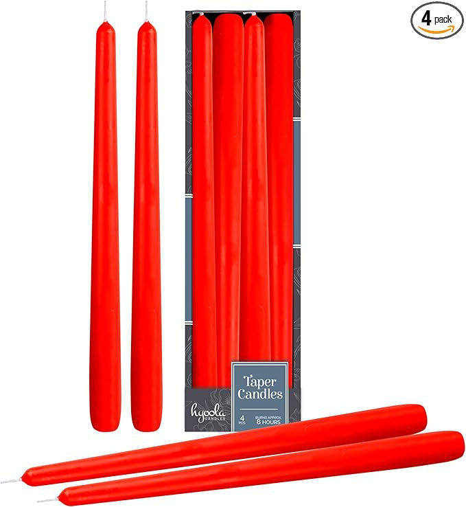 Hyoola Tall Taper Candles - 10 Inch Red Unscented Dripless Taper Candles - 8 Hour Burn Time - 4 P... | Amazon (US)