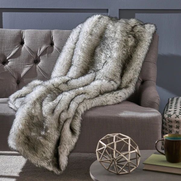 Warrin Streak Faux Fur Throw Blanket by Christopher Knight Home - Grey Streaks/White | Bed Bath & Beyond