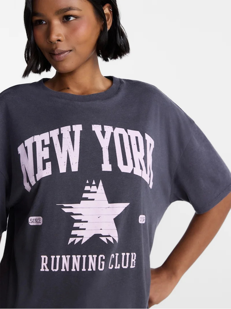 No Boundaries Washed Graphic Boyfriend Tee, Women's XXS-XXL | Walmart (US)