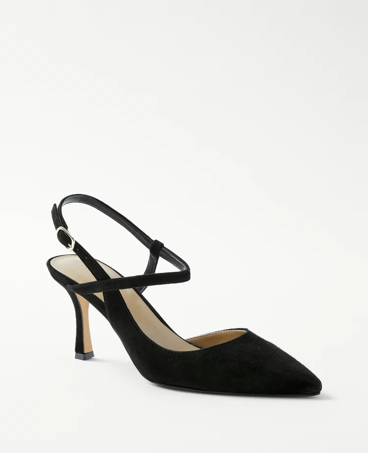 Asymmetrical Suede Slingback Pumps | Ann Taylor (US)