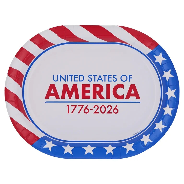 Red/White/Blue United States of America Oval Disposable Paper Plates, 9.25" x 12", 8 Count, Patri... | Walmart (US)