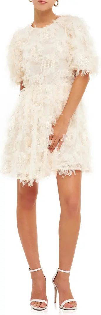 Feathered Mesh Puff Sleeve Minidress | Nordstrom