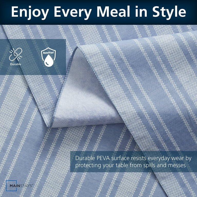 Mainstays PEVA Everyday, Indoor & Outdoor Reusable Tablecloth 60" x 102" Saville Blue Stripe | Walmart (US)