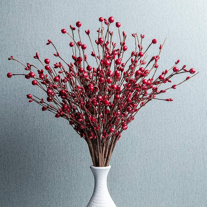 JINGHONG 6PCS Artificial Christmas Tree Picks 16.5 Inch Red Berry Stems Holly Berry Picks with Pi... | Amazon (US)