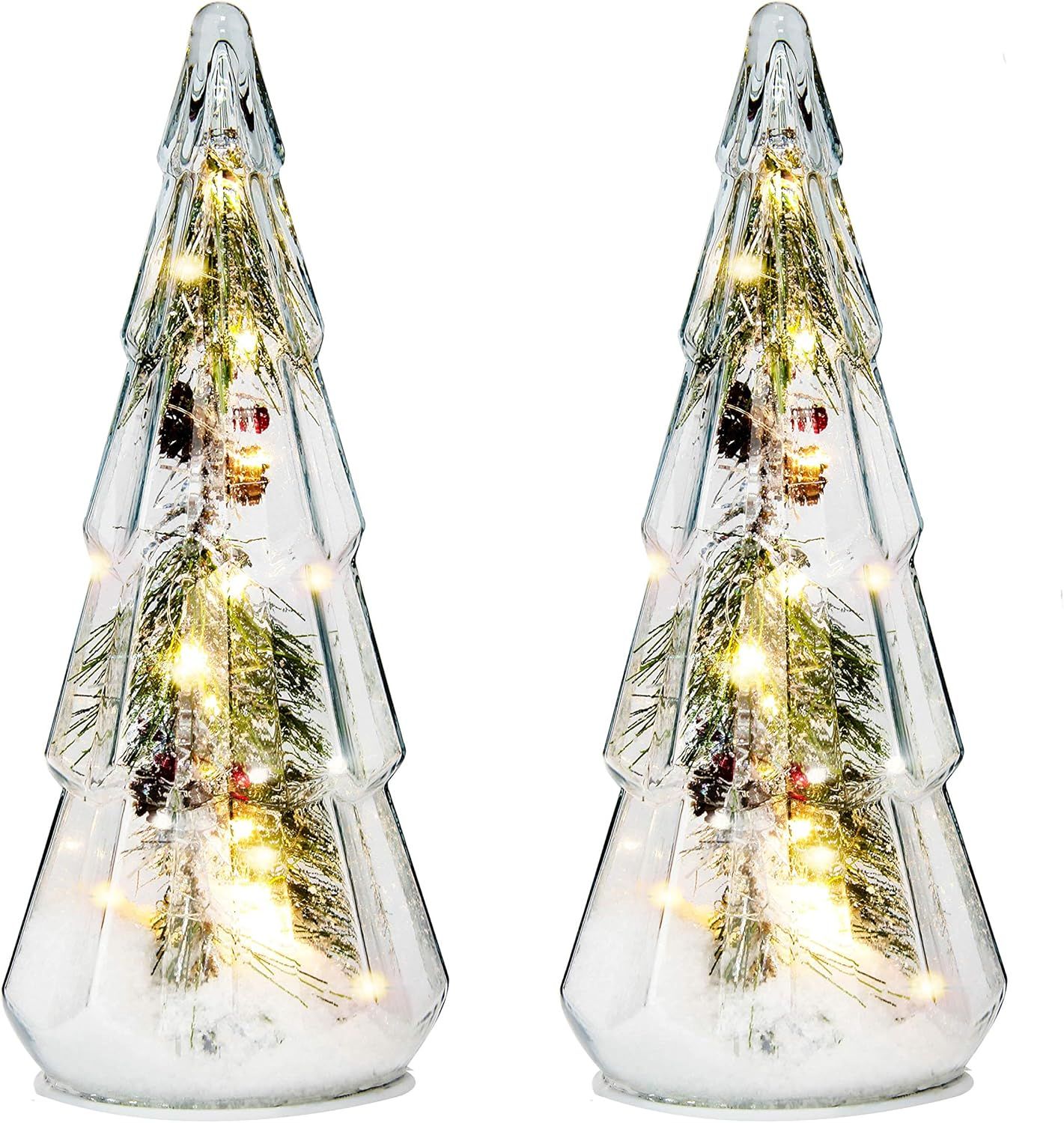 Costyleen 2PCS Christmas Ornaments Set Tower Shaped Glass Xmas Tree Artificial Snow Decoration wi... | Amazon (US)