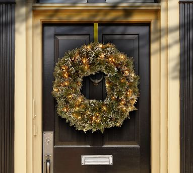 Pre-Lit LED Faux Bristle Pine Glitter Wreath & Garland | Pottery Barn (US)