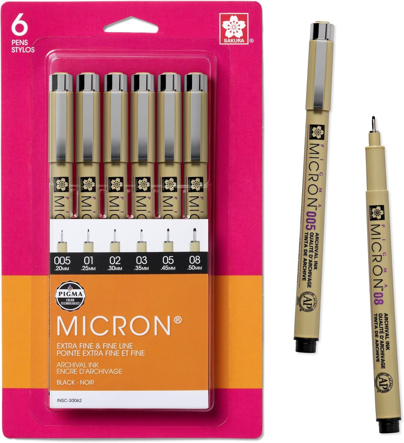 SAKURA Pigma Micron Fineliner Pens - Archival Black Ink Pens - Pens for Writing, Drawing, or Journaling - Assorted Point Sizes - 6 Pack | Amazon (US)
