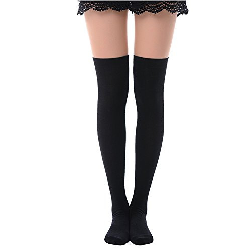 MK MEIKAN Black Thigh High Socks for Women, Tube Over the Knee High Socks Cospaly Long Casual Breathable Sports Cheerleader Socks 1 Pair, Black | Amazon (US)