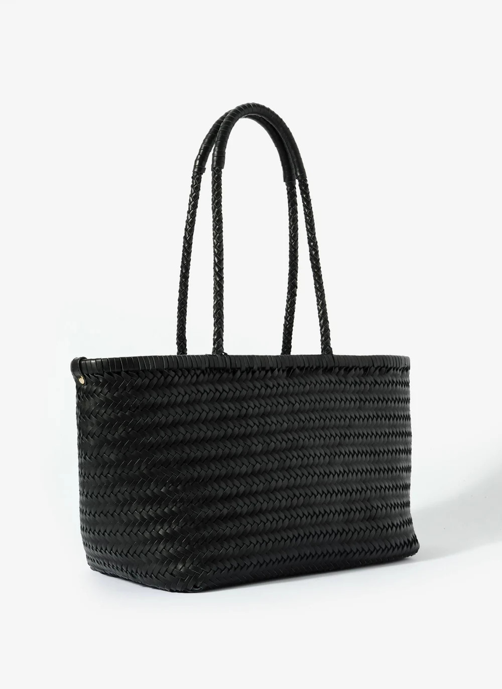 Rae Black Leather Woven Tote Bag | Mint Velvet