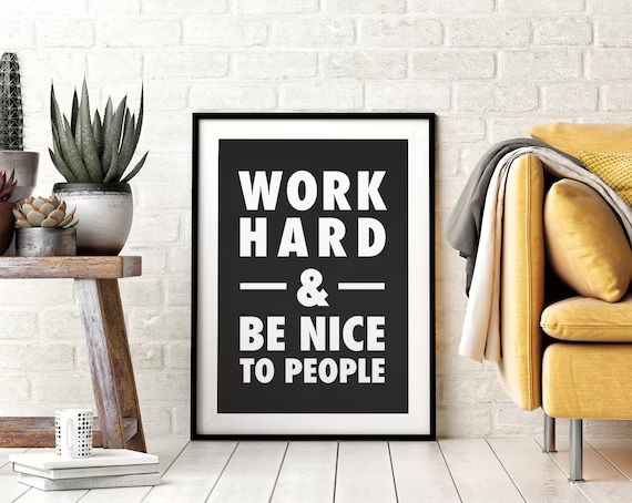 Work Hard and Be Nice To People Quote Printable Wall Art - Black and White Classroom Decor - Prin... | Etsy (US)