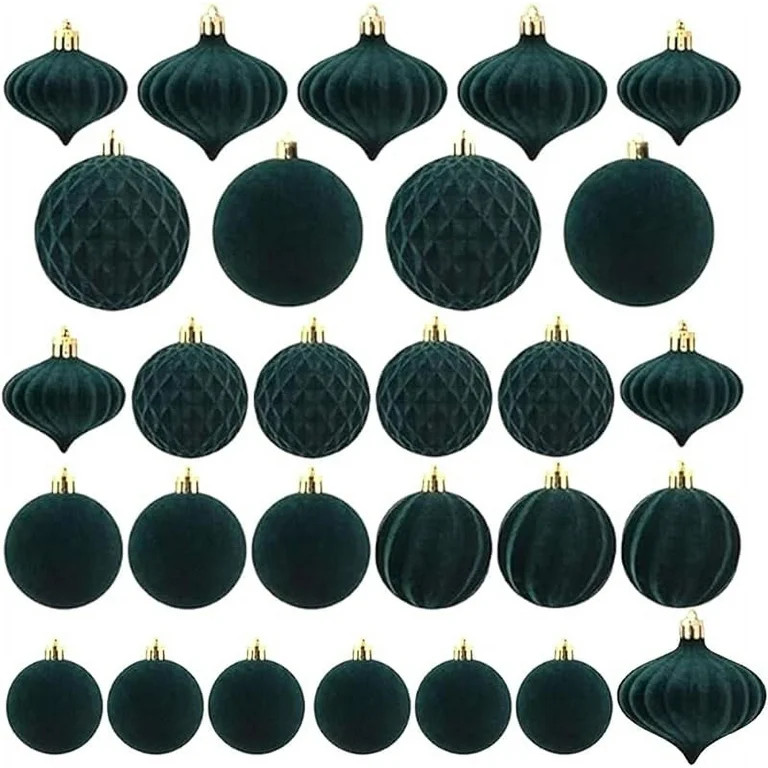 Velvet Christmas Balls Christmas Tree Ornaments, Green Flocked Christmas Ornaments, 28pcs Assortm... | Walmart (US)
