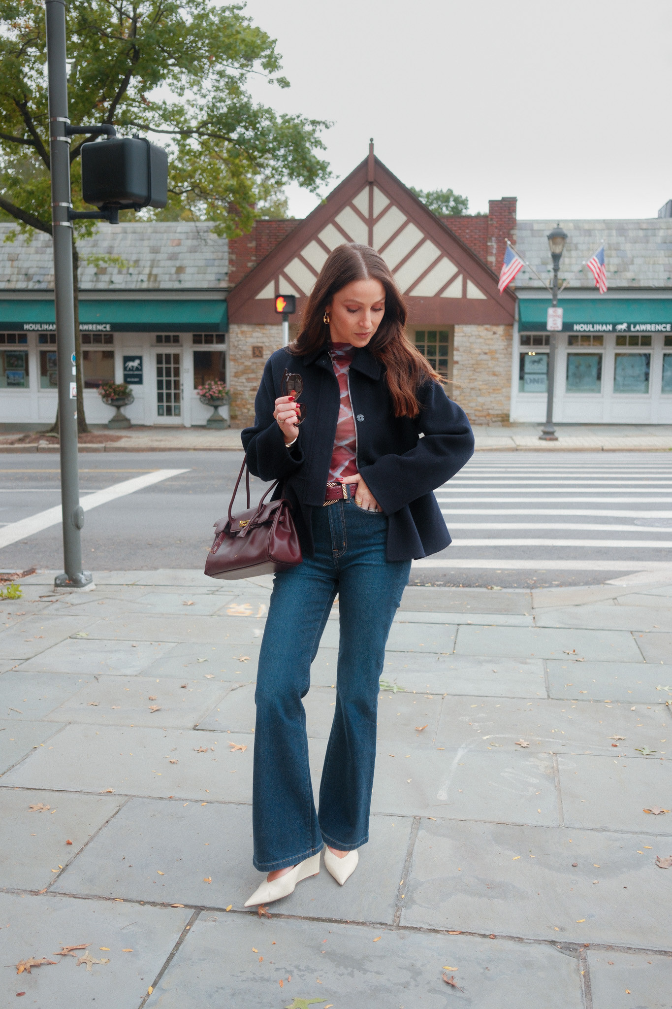 The best fitting jeans ever on major sale — and the chicest little navy jacket and printed turtleneck. All true to size.