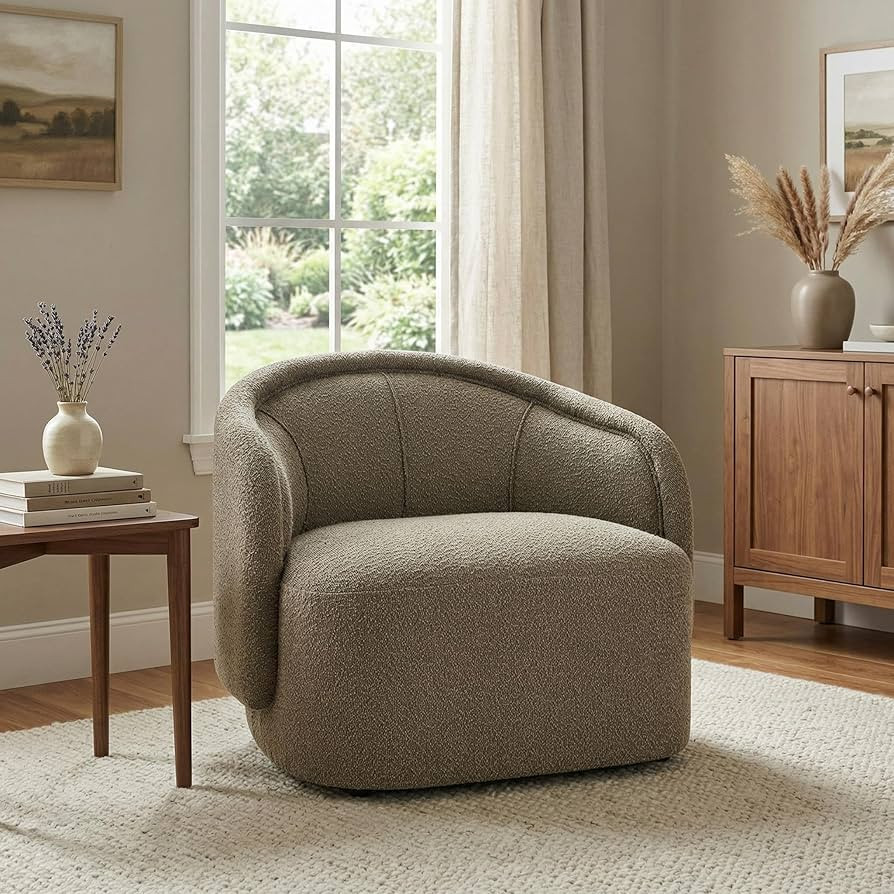 Christopher Knight Home Amanda Low Profile Accent Chair, Fabric Round Back Chair, Boucle Upholste... | Amazon (US)