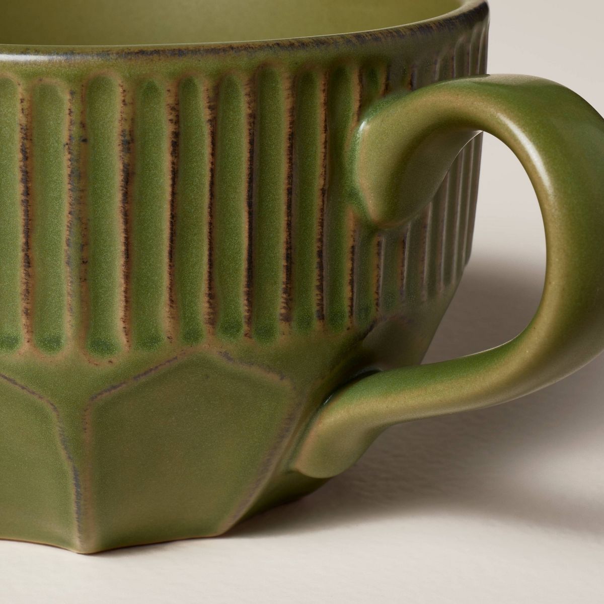 16oz Multi-Faceted Stoneware Latte Mug Green - Hearth & Hand™ with Magnolia | Target