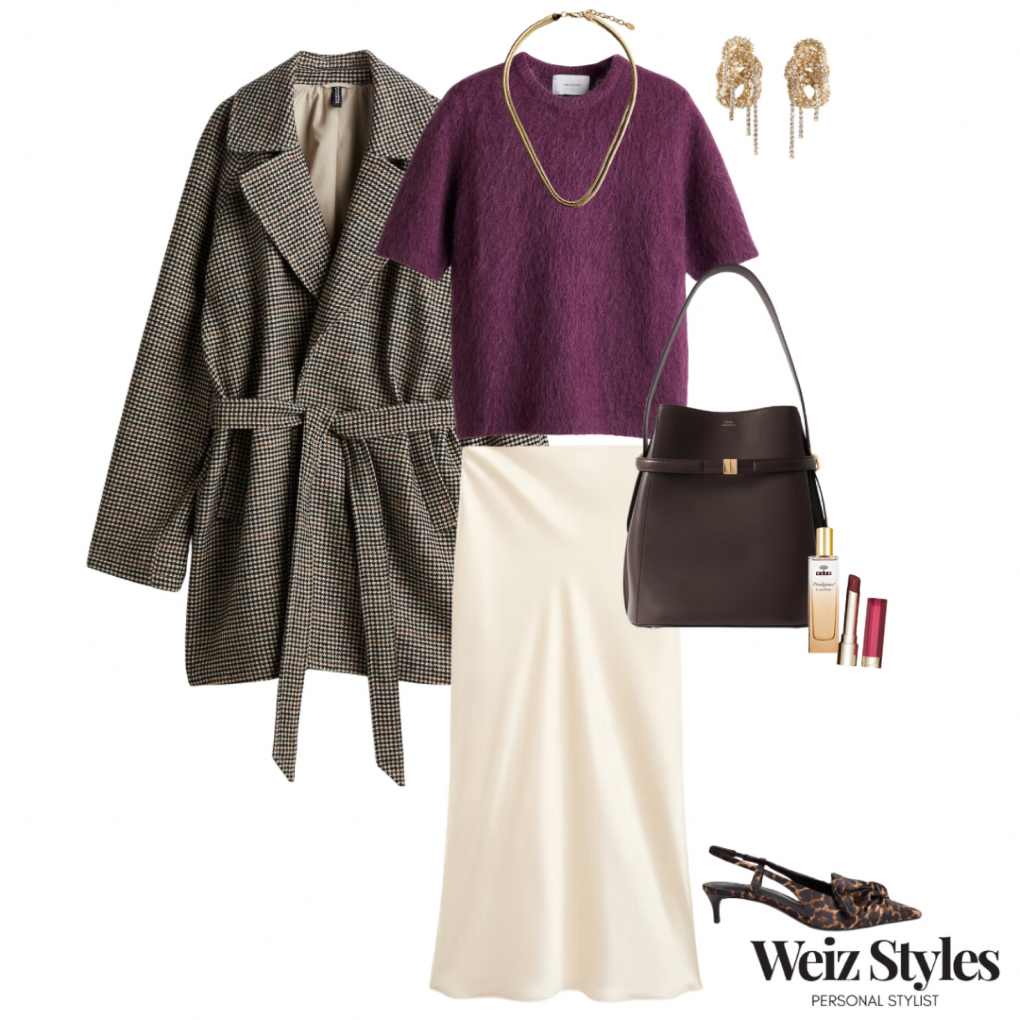 A fabulously feminine outfit, perfect for the weekend ✨ this gorgeous purple knitted tee paired with the cream satin skirt is a match made in heaven 💕

Head to www.weizstyles.com to find out how I can help you on your style journey 💖

Louise x

Personal stylist, styling, ootd, neutral aesthetic, London, Weiz styles, shopping, outfit of the day, uk, confident, handbag, bag, perfume, fragrance, lipstick, lip, elevate your style, feel good, flat lay, shopping, high street, designer, ltk, autumn, autumnal, satin skirt, midi skirt, cream, warm, knit, knitwear, purple, plum, knitted tee, T-shirt, layers, colour, wrap coat, check, jacket, feminine, chic, fabulous, weekend, gorgeous, elegant, date night, brunch, girly, Sophisticated, gold necklace, jewellery , earrings, classic, handbag, lipstick, leopard,
Kitten heels, womenswear, shopping, H&M, mango, John Lewis 

#LTKautumn #LTKuk #LTKstyletip