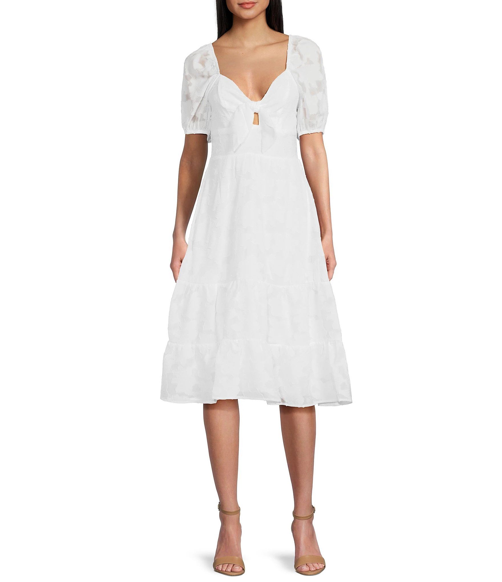 Xtraordinary 3/4" Sleeve Cut-Out Detail Chiffon Ruffle Midi Dress | Dillard's | Dillard's