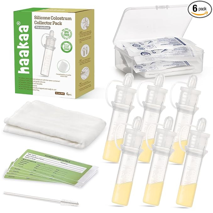 Amazon.com: haakaa Colostrum Collector Kit Breast Milk Collector with Cotton Cloth Wipe and Stora... | Amazon (US)