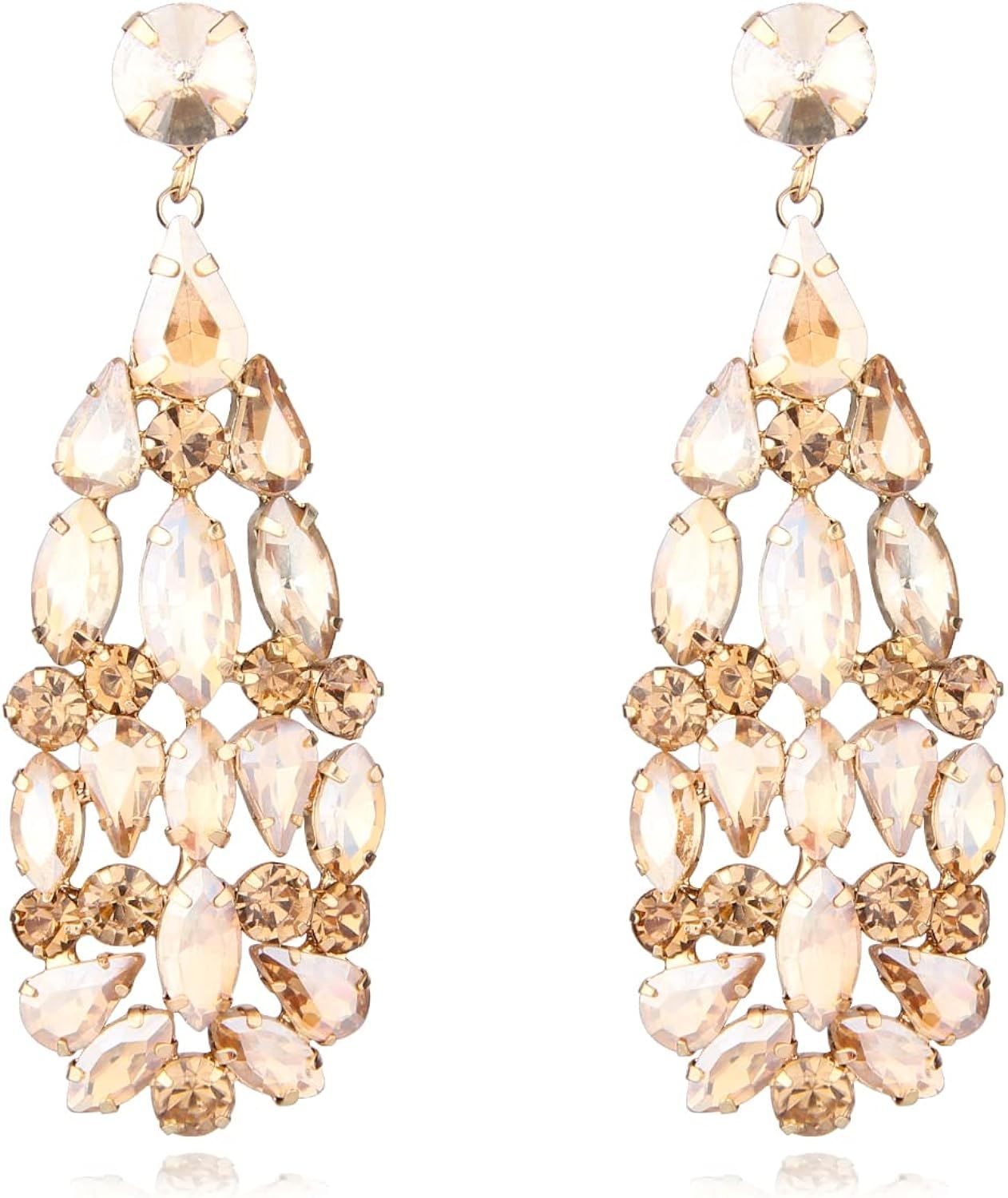 Crystals Teardrop Dangle Statement Earrings, Rhinestone Chandelier Fashion Earrings for Women KELMAL | Amazon (US)