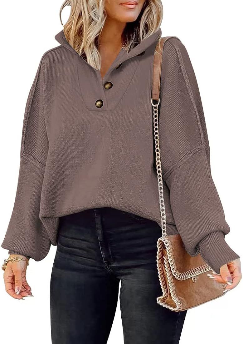 LILLUSORY Women's Long Sleeve Button Up Drop Shoulder Sweaters 2023 Fall Oversized Slit Side Knit... | Amazon (US)