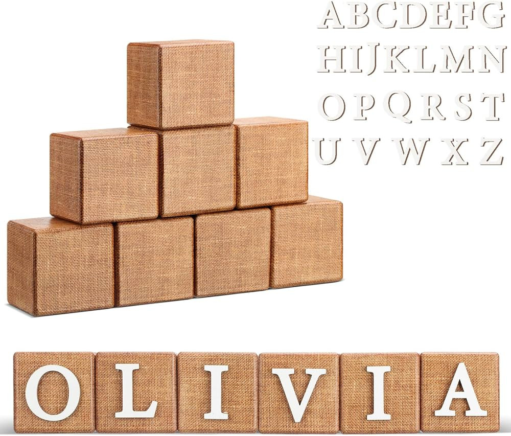 Kigley 8 Pcs Custom Wooden Name Sign 8 Letter Baby Blocks and 78 Wooden Letter Nursery Name Woode... | Amazon (US)