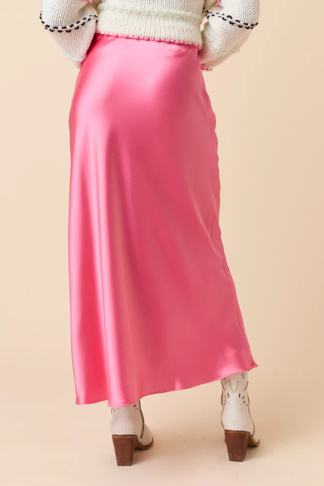Gwendlyn Pink Satin Maxi Skirt | Pink Lily