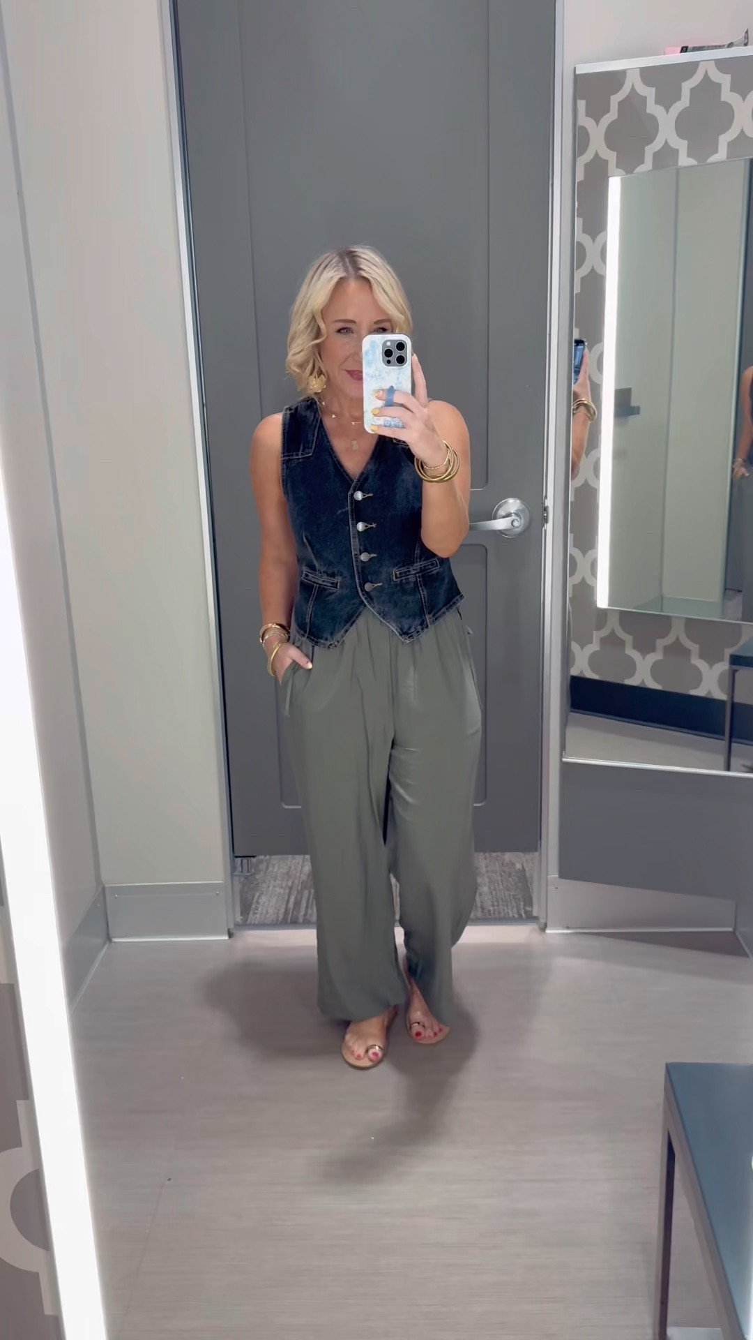 Target in store try-on (tops & bottoms): 
• Denim vest (black) - size small. 
• Straight leg side-tie pull-on pants - size small. 

#LTKOver40 #LTKFindsUnder50 #LTKSeasonal