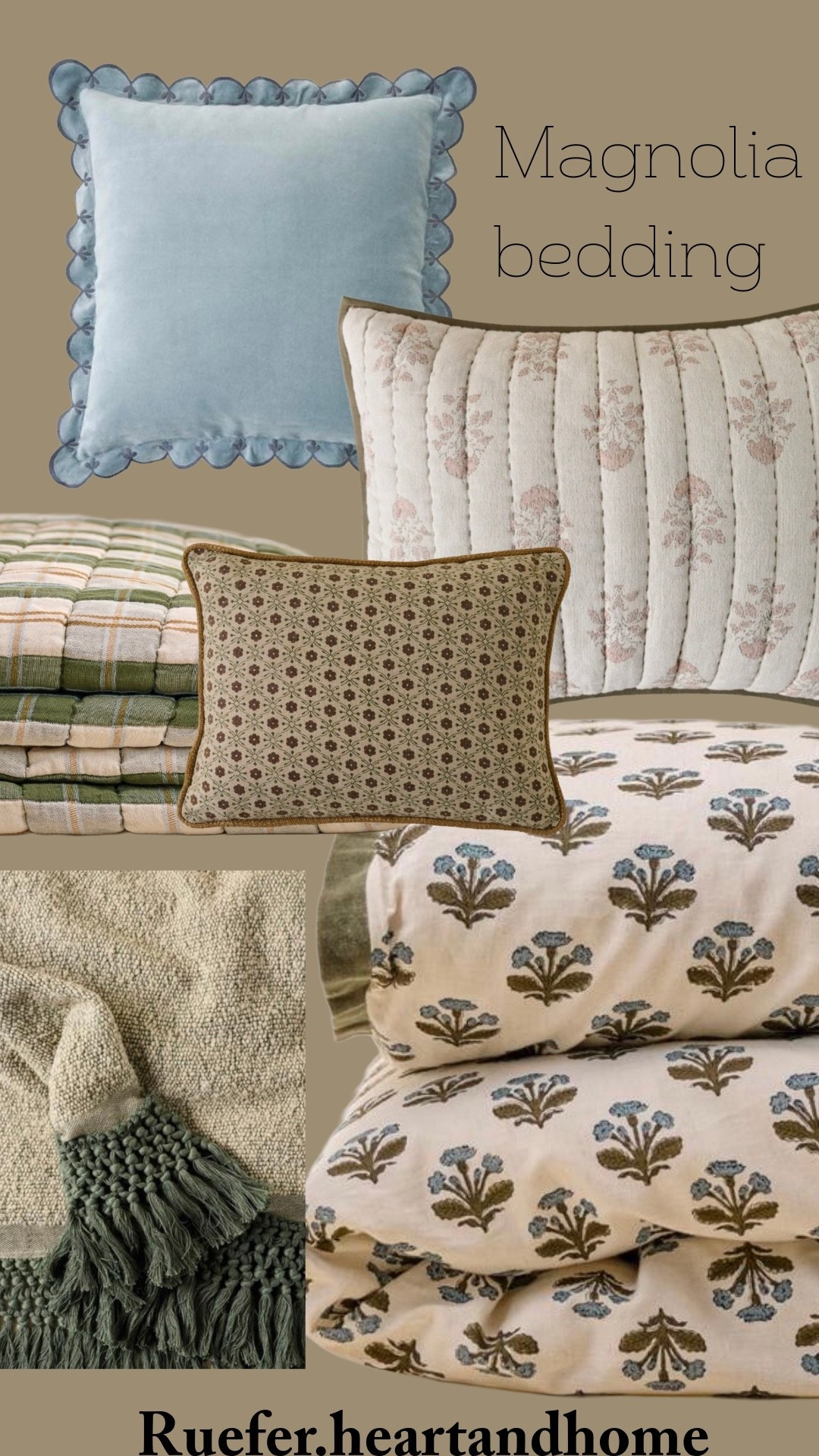 Beautiful layered bedding. Mix and match bedding. Block print duvet cover, plaid quilt, scallop shams, decorative accent pillow, shams, tassel throw blanket

#LTKSeasonal #LTKHome #LTKSaleAlert
