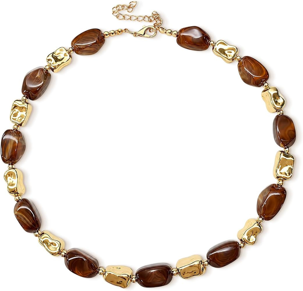Beaded necklace for Women Boho Bead Chunky Necklace Big Bead Necklace Stainless Steel Adjustable ... | Amazon (US)