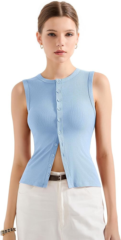 SUUKSESS Women Button Down Going Out Trendy Tops Ribbed Sexy Vest Y2K Tank Tops | Amazon (US)