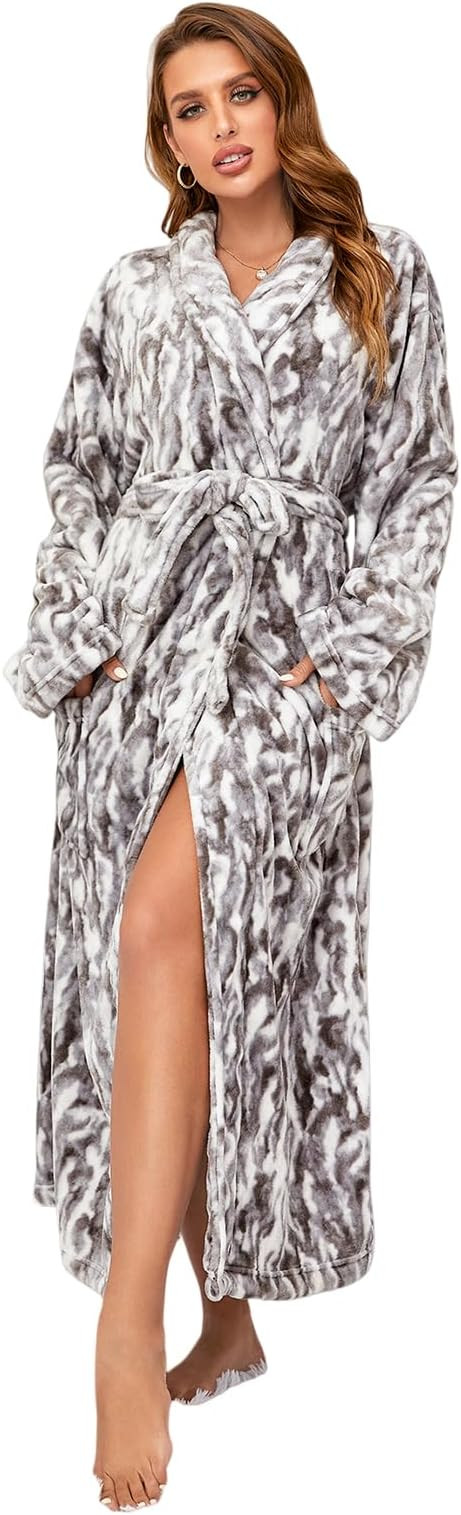 RONGTAI Womens Bathrobe Ladies Fleece Plush Warm Long Robes Fleece Nightgown Sleepwear | Amazon (US)