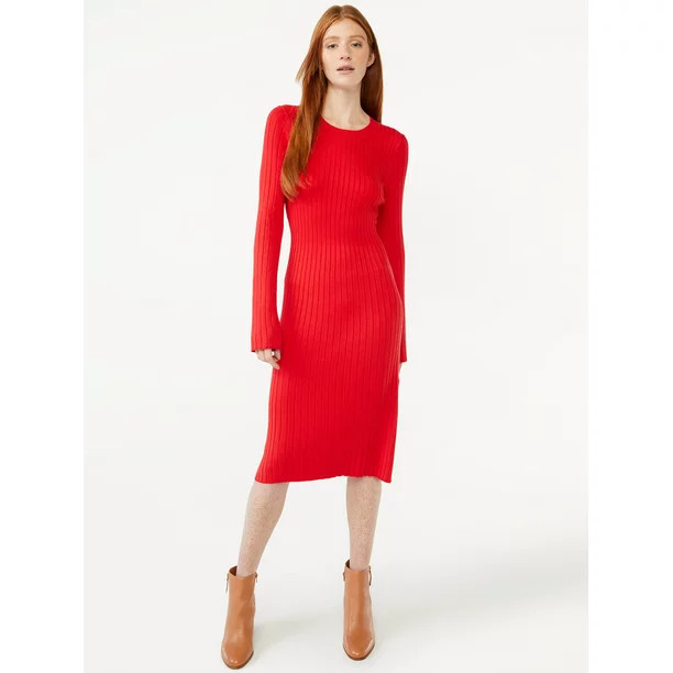 Free Assembly Women's Pleated Sweater Midi Dress - Walmart.com | Walmart (US)