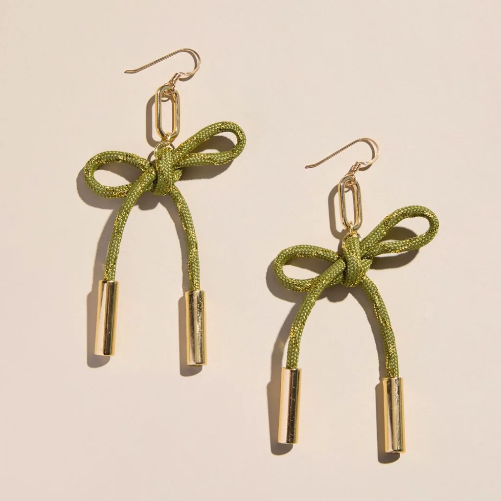 Metallic Moss Simone Cord Earrings | Nickel and Suede